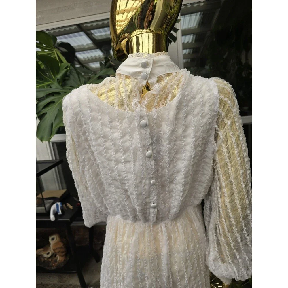 Vintage Recollections Lace Prairie Dress White Cottagecore Victorian L - Picture 8 of 15